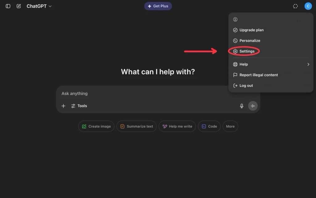 ChatGPT Memory Click settings
